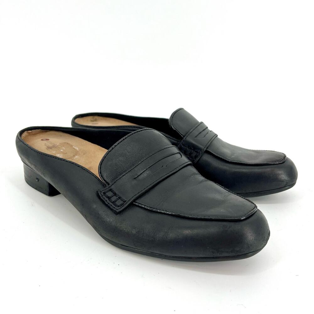 Unstructured by Clarks Black Leather Flat Slip‎ on Mules (7)